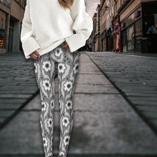 Whimsical Autumn Winter Egg Flowers Print Leggings