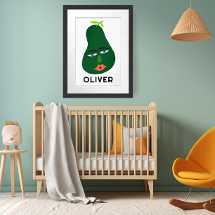 Whimsical Avocado CUSTOM BABY NAME Art Poster