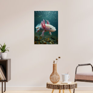Whimsical Axolotl in Tranquil Waters – Aquatic Ani Poster