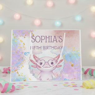 Whimsical axolotl kids birthday large gift bag