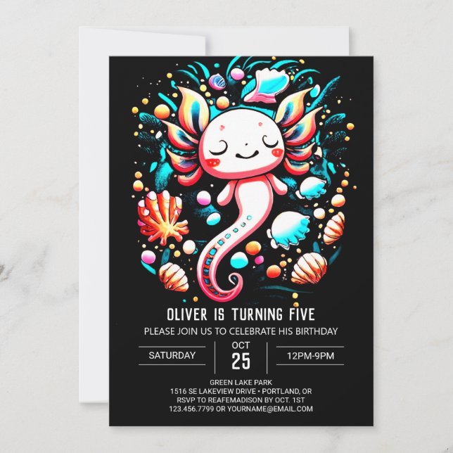 Whimsical Axolotl Pastel Birthday Celebration Invitation (Front)