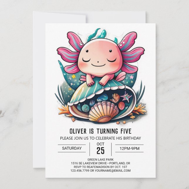 Whimsical Axolotl Undersea Birthday Invitation (Front)