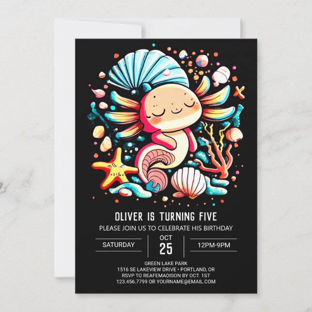 Whimsical Axolotl Watercolor Birthday Celebration Invitation (Front)