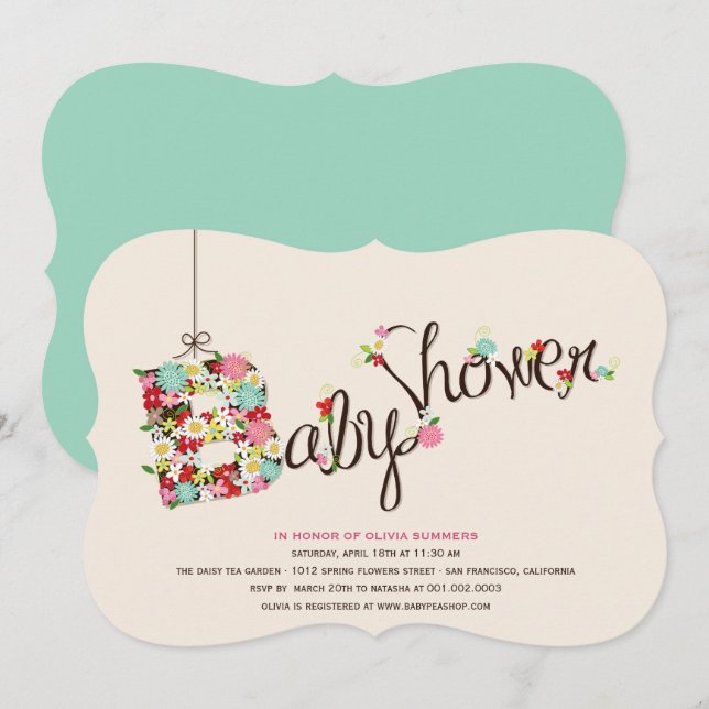 Whimsical B Spring Flowers Baby Shower Invite (Front/Back)