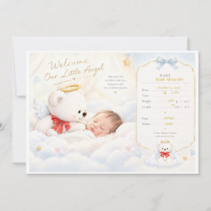 Whimsical Baby Angel Bear Birth Announcement