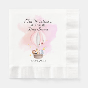 Whimsical Baby Animals in a Pink Hot Air Balloon  Napkin