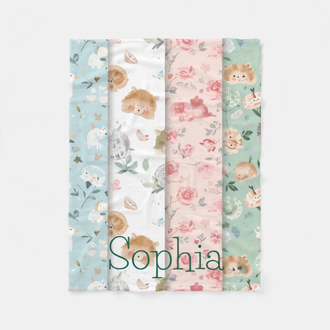 Whimsical baby blanket forest animals patterns (Front)