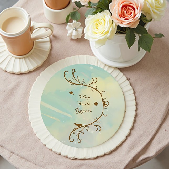 Whimsical Baby Blue Chirp, Smile, Repeat Coaster  (Creator Uploaded)
