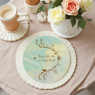 Whimsical Baby Blue Sing Morning Birds Coaster 
