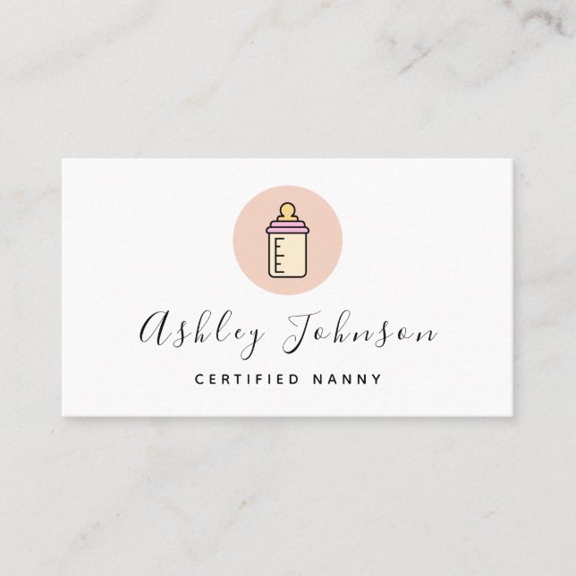 Whimsical Baby Bottle Nanny Babysitter Infant Care Business Card (Front)