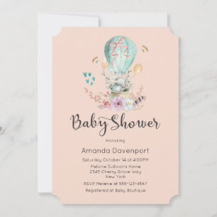 Whimsical Baby Bunny in a Balloon Baby Shower Invitation