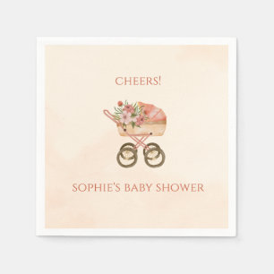 Whimsical Baby Carriage Floral Baby Shower Napkin