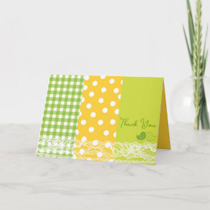 Whimsical Baby Chicks Green Plaids Polka Dots Lace Thank You Card