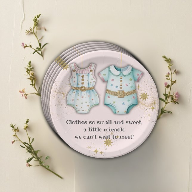 Whimsical Baby Clothes Gender Neutral Baby Shower Paper Plate (Creator Uploaded)
