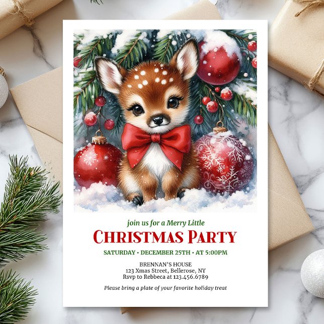 Whimsical baby deer snowy forest watercolor cozy  invitation (Whimsical baby deer snowy forest watercolor cozy Christmas invitation

)