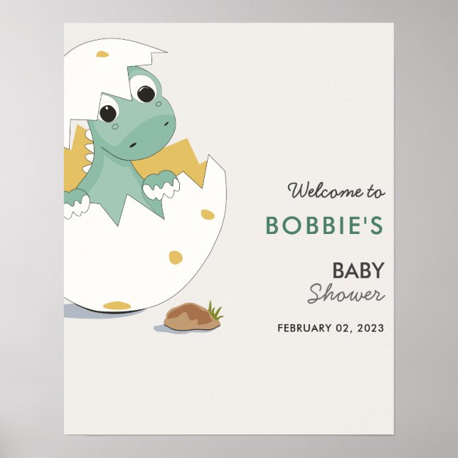Whimsical Baby Dino Welcome Baby Shower Poster (Front)