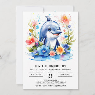Whimsical Baby Dolphin Party Birthday Invitation