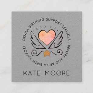 Whimsical Baby Doula Birth Coach On Grey Square Business Card