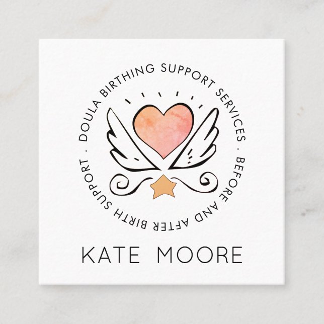 Whimsical Baby Doula Birth Coach Or Midwife Square Business Card (Front)