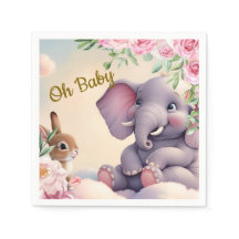 Whimsical Baby Elephant and Bunny Nursery Print