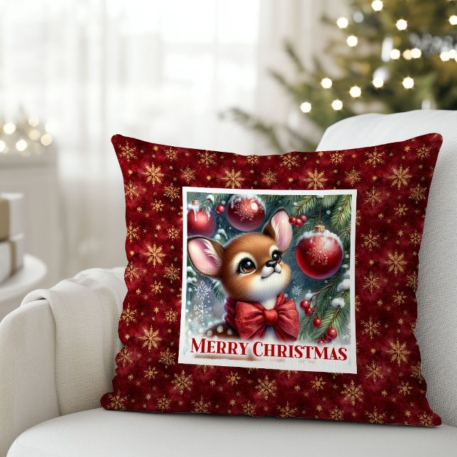 Whimsical Baby Fawn Cozy Winter Kids Room Decor  Cushion (Whimsical Baby Fawn Cozy Winter Kids Room Decor Christmas Pillow

)