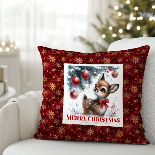 Whimsical Baby Fawn Cozy Winter Kids Room Decor Cushion