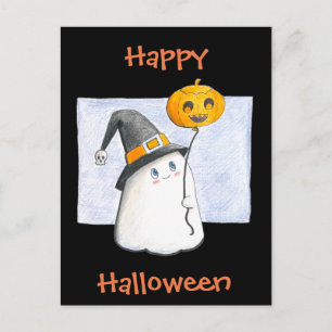 Whimsical Baby Ghost // Happy Halloween Postcard