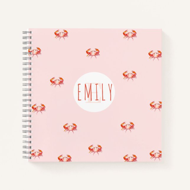 Whimsical baby girl watercolour crab monogram  notebook (Front)