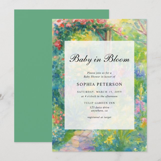 Whimsical Baby In Bloom Garden Baby Shower Invitation (Front/Back)