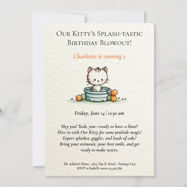 Whimsical Baby Kitty Birthday Invitation (Front)