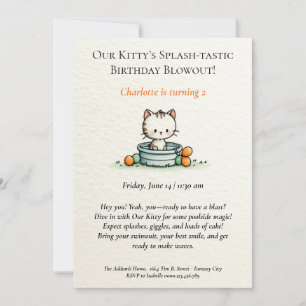 Whimsical Baby Kitty Birthday Invitation