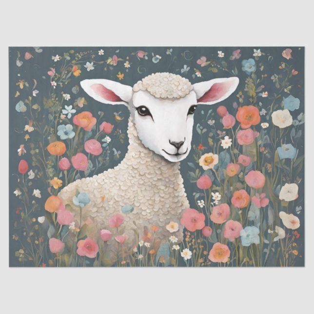 Whimsical Baby Lamb in the Flower Garden Tissue Paper (Front)