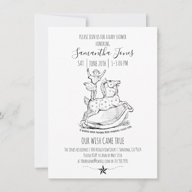 Whimsical Baby Shower Baby Black On White Invitation (Front)