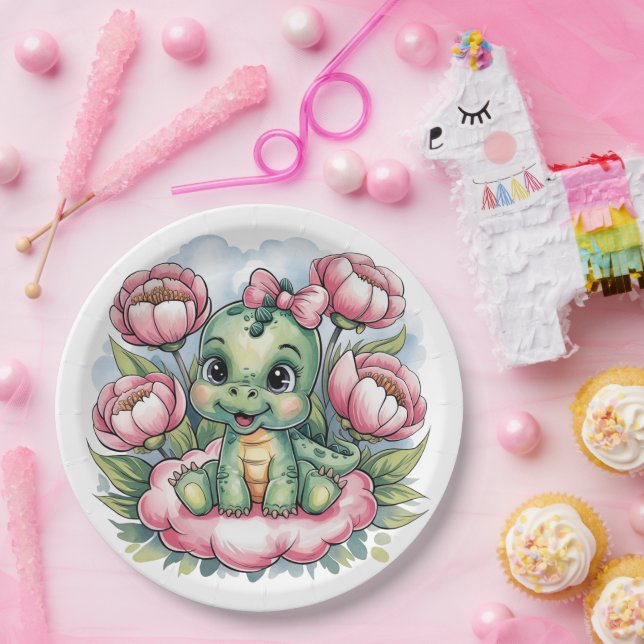 Whimsical Baby Shower Dino Delight Paper Plate (Party)