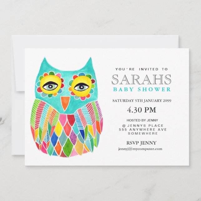 Whimsical Baby Shower Rainbow Owl Invite (Front)
