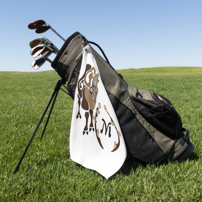 Whimsical Bactrian Camel Monogram Golf Towel (Green)