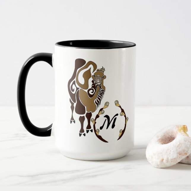 Whimsical Bactrian Camel Monogram Mug (With Donut)