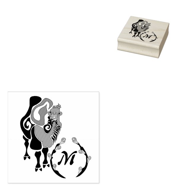 Whimsical Bactrian Camel Monogram Rubber Stamp (Stamped)