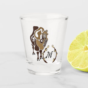 Whimsical Bactrian Camel Monogram Shot Glass