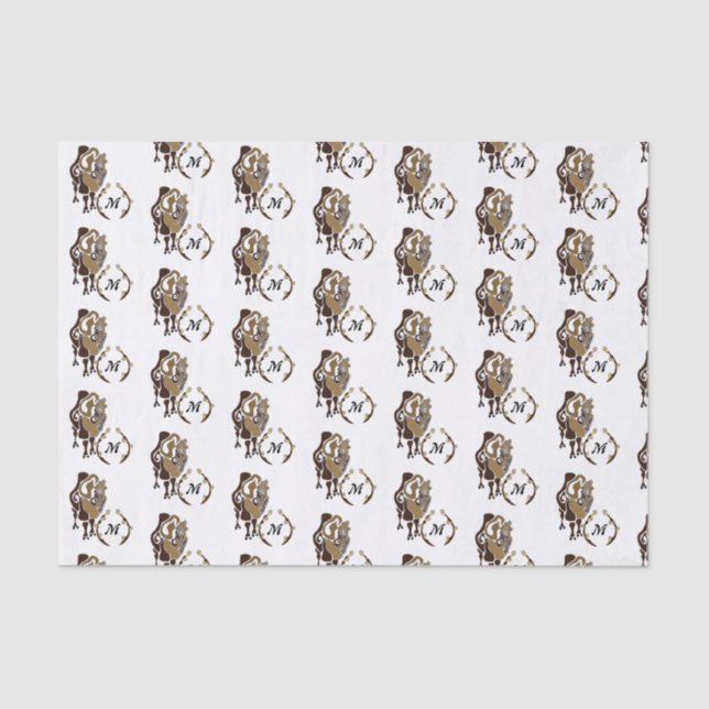 Whimsical Bactrian Camel Monogram Tissue Paper (Front)