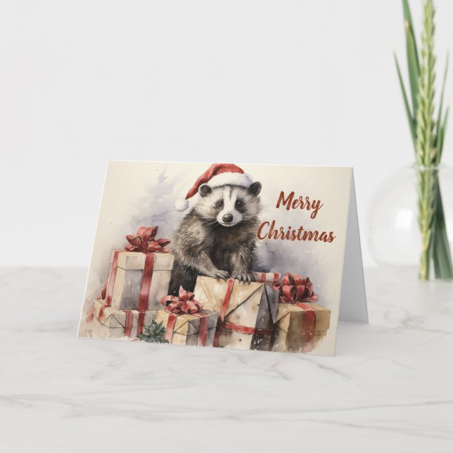 Whimsical Badger Christmas Card  (Front)