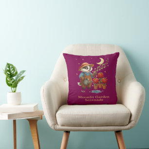 Whimsical Badger Gardener Moonlit Garden Serenade  Cushion
