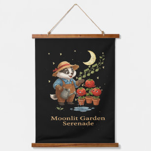 Whimsical Badger Gardener Moonlit Garden Serenade  Hanging Tapestry