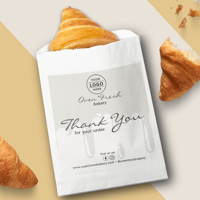 Whimsical Bakery Baking Goods Logo Grey Drip Favour Bags (Creator Uploaded)