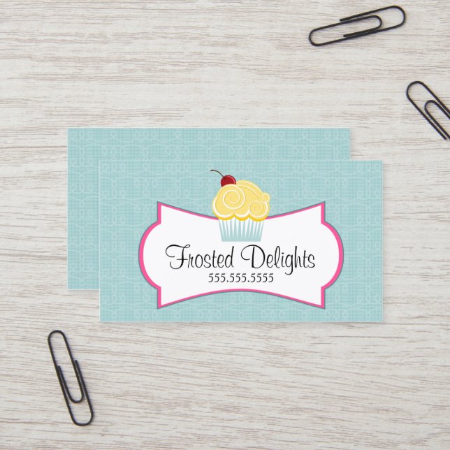 Whimsical Bakery Blue Business Card (Front/Back In Situ)