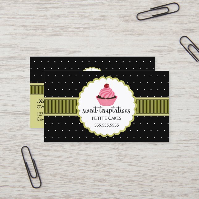 Whimsical Bakery Cupcake Business Card (Front/Back In Situ)