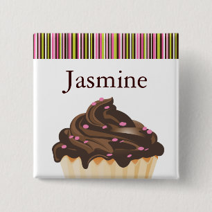 WHIMSICAL BAKERY CUPCAKE NAME TAG 15 CM SQUARE BADGE