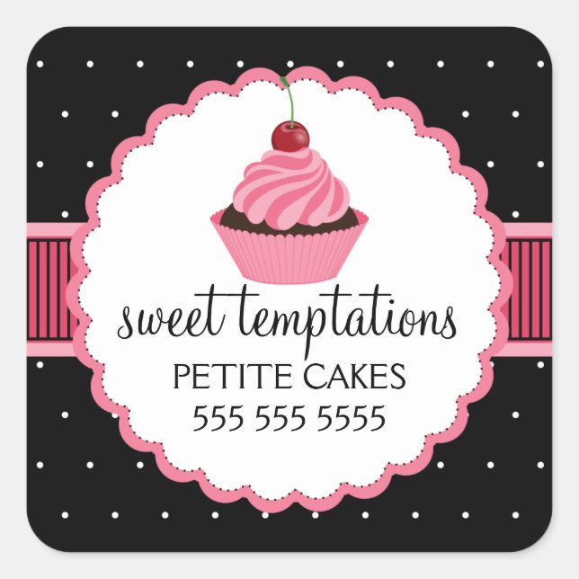 Whimsical Bakery Cupcake Pink Box Seals (Front)