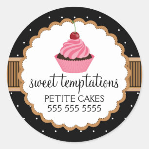 Whimsical Bakery Cupcake Taupe Box Seals