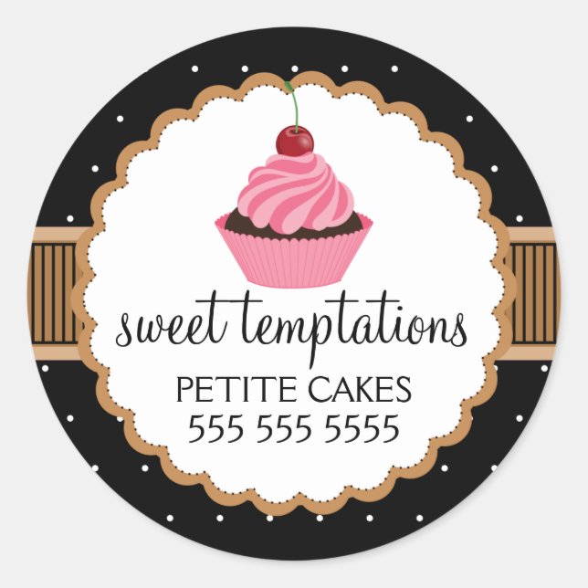 Whimsical Bakery Cupcake Taupe Box Seals (Front)